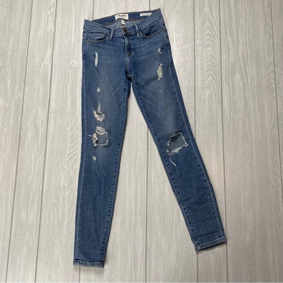 Frame Womens Kittyhawk Distressed Denim Le Skinny de Jeanne Skinny Jeans Size 26 - Picture 1 of 10